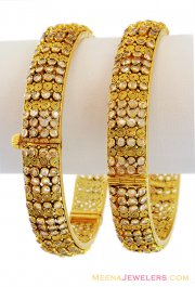 22K Gold Antique Polki Type Bangles (2pcs)