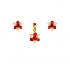 22Kt Gold Ruby, Pearl Pendant Set ( Precious Stone Pendant Sets )