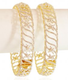 Diamond 18K Gold Bangle 2Pc