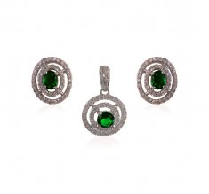 18K Diamond Emerald Pendant Set ( Diamond Pendant Sets )