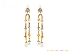 22K Long CZ Pearl Earrings