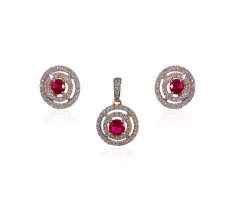 18K Gold Diamond Ruby Pendant Set ( Diamond Pendant Sets )