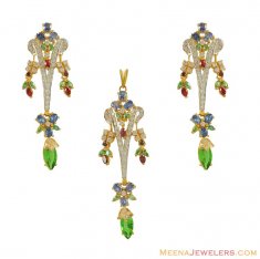 22Kt Gold Colorful Pendant Set