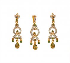 22K Emerald,CZ Pendant Set ( Precious Stone Pendant Sets )