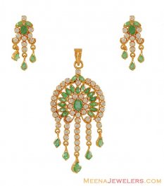 Gold Emerald CZ Pendant Set