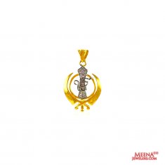 22 kt gold Khanda pendant with CZ