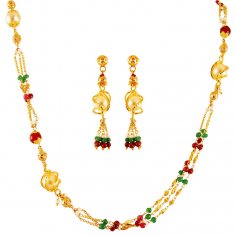 22K Gold Ruby Emerald Pearls Set