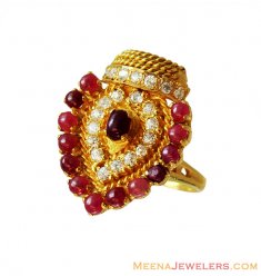 22K Fancy CZ Ruby Ring  ( Ladies Rings with Precious Stones )