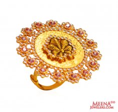 22Kt Rose Gold Antique Ring ( Ladies Rings with Precious Stones )