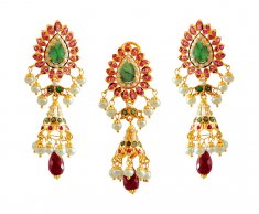 Pendant Earring set 22k gold ( Precious Stone Pendant Sets )