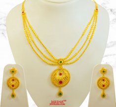 22Kt Gold Stone Necklace Set ( Precious Stone Sets )