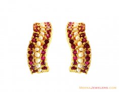22K Ruby and Pearls Clip On Earring