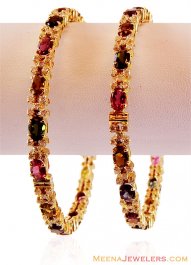 18K Gold Diamond Bangles(2 pcs)