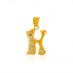 22K Gold Pendant with Initial (H) ( Initial Pendants )