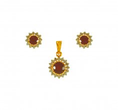 22kt Gold Ruby Pendant Set ( Precious Stone Pendant Sets )