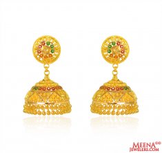 22 Kt Gold Meenakari Jhumki ( 22Kt Gold Fancy Earrings )