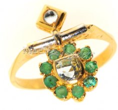 Gold Ring with Emerald and CZ ( Ladies Rings with Precious Stones )