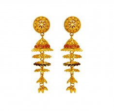 22K Gold Tri Color Jhumkas ( Long Earrings )