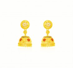 22kt Gold 3Tone Chandelier Earrings ( 22Kt Gold Fancy Earrings )