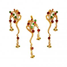 22KT Gold Ruby, Emerald Pendant Set