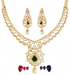18K Gold Diamond  Necklace Set ( Diamond Necklace Sets )