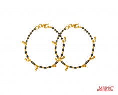 22K Gold Kada with Black Beads - Set of 2 (1 Pair) - 235-GK161 in