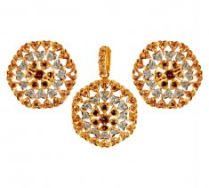 22K Gold  Zircons Pendant Set ( Precious Stone Pendant Sets )