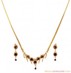 Diamond,Tourmaline Necklace Set (18k) ( Diamond Necklace Sets )