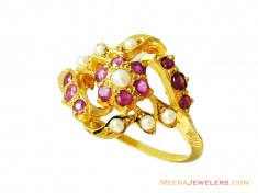 22K Pearl Ruby Stones Ring 