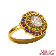 22Kt Gold CZ and Colored Stone Ring ( Ladies Rings with Precious Stones )