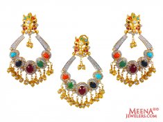 22K Gold Multi Stone Pendant Set ( Fancy Pendant Set )