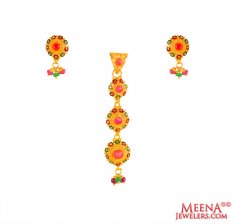 22 Kt Gold Meenakari Pendent Set